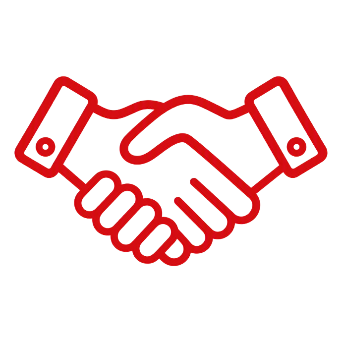 Icono de relaciones y colaboración que representa la confianza, el trabajo en equipo y las alianzas duraderas que construimos con nuestros clientes.