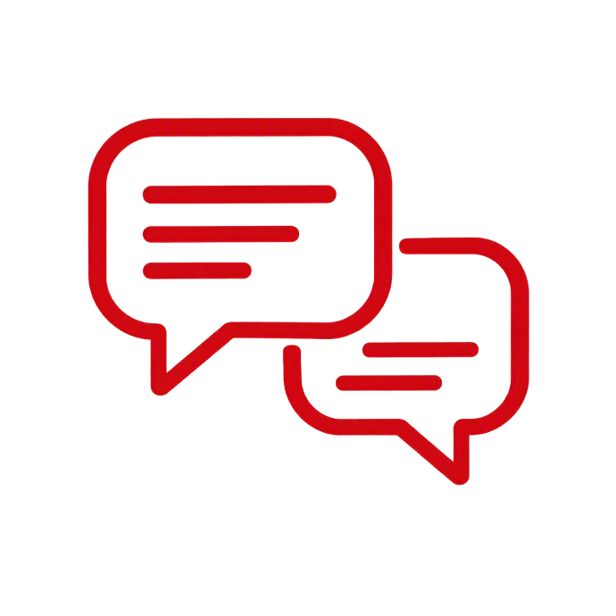 Icono de comunicación que representa conversaciones claras, entendimiento mutuo y una forma sencilla de explicar la tecnología.