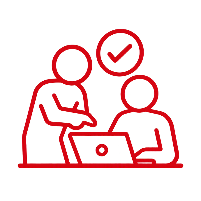 Icono de colaboración y trabajo en equipo que representa la participación activa de RedBx en cada proyecto y el compromiso de construir soluciones junto a sus clientes.