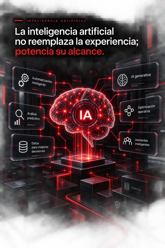 Red neuronal inteligente conectada a procesos, análisis predictivo, automatización operativa y asistentes digitales que potencian la productividad y la toma de decisiones empresariales.